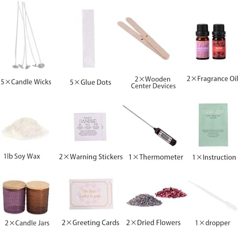 DARJEN Candle Making Kit for Beginners, 2 Jars Soy Wax Scented DIY Set - Image 2