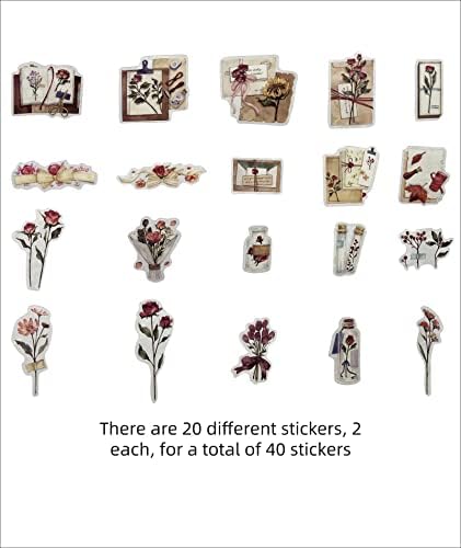 Vintage Pink Rose Scrapbook Stickers, 40Pcs Decorative Retro Adhesive Watercolor Aesthetic for Craft Art Bullet Junk Journal DIY Paper Planner Notebook Collage Album - Image 4