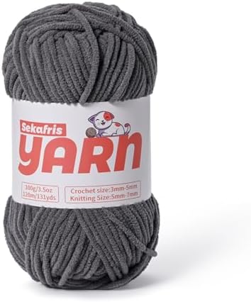 Plush Chunky Chenille Yarn for Crocheting, Soft Fluffy Velvet Yarn for Crocheting, Fuzzy Baby Blanket Knitting Yarns, 100g/131yds Bulky Amigurumi Yarns（Dark Gray） by Sekafris