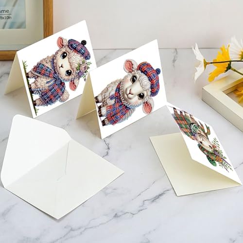Tontut 6pcs Diamond Art Painting Kit Greeting Card, Hat Goat 5D DIY Diamond Handmade Holiday Glitter Greeting Card with Envelope, Holiday Gift Congratulation - Image 7