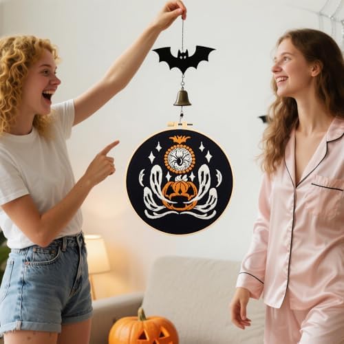 Halloween Embroidery Kits for Beginners Adults, Ghost Embroidery Starter Kits, Halloween Cross Stitch Kits for Beginners Adults Hobbies for Women, Embroidery Fabric, Threads, Hoops and Video Tutorial - Image 5
