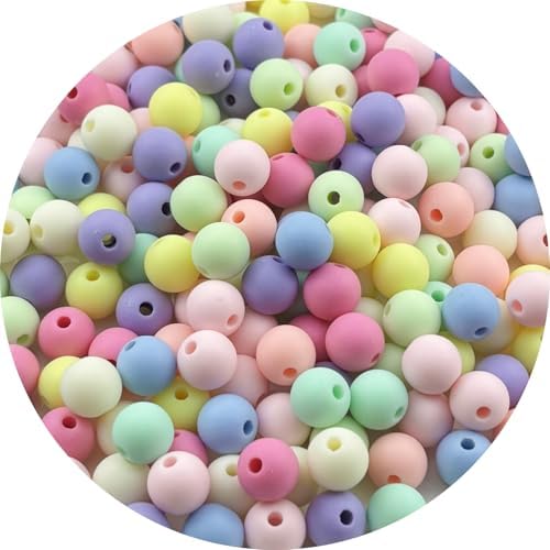 200pcs Acrylic Round Beads for Crafts 10mm Resin Candy Color Spacer Beads with Hole for Jewelry Making Sewing Crafts Decoration Necklaces Bracelets Earrings Supplies(Frosted Mix Colors) by Unknown