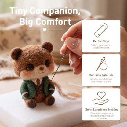FACE N FACE DIY Needle Felting Kit Cute Gentleman Bear in Suit – Needle Felting Starter Kit with Fiber Roving, Needles, Felting Pad & Instructions | Felted Animal Character Kit for Beginners Adults - Image 5