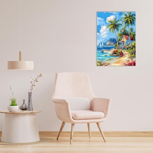 MAXBYE Paint by Numbers Kit for Adults with Frame and Wooden Easel, Easy Beach Landscape Painting Numbers Art Kits on Canvas, DIY Acrylic Painting Kit for Gift Home Wall Garden Decor 10×14 in - Image 5