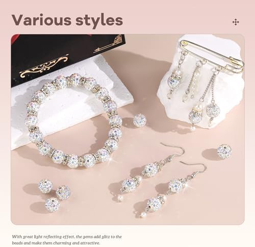 200pcs 10mm Rhinestone Beads for Jewelry Making, Crystal AB Shiny Round Disco Ball Beads Bulk, Sparkle Crystal Clay Christmas for Bracelet Baseball Necklace Earring Crafting and DIY - Image 2