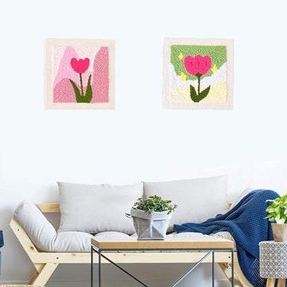 Allazone Punch Needle Embroidery Kit With Frame, Square Fabric, Flower Pattern, Hoop, Yarns (Pink Tulip) - Image 6