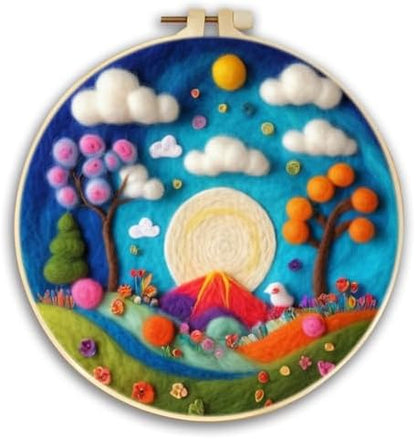 CaptainCrafts DIY Needle Felting Starter Kit with Picture Hoop, Foam Pad, Felt Cloth, Instructions for Home Decoration, Beginner Art Craft (Happy Sunshine Garden) by CaptainCrafts