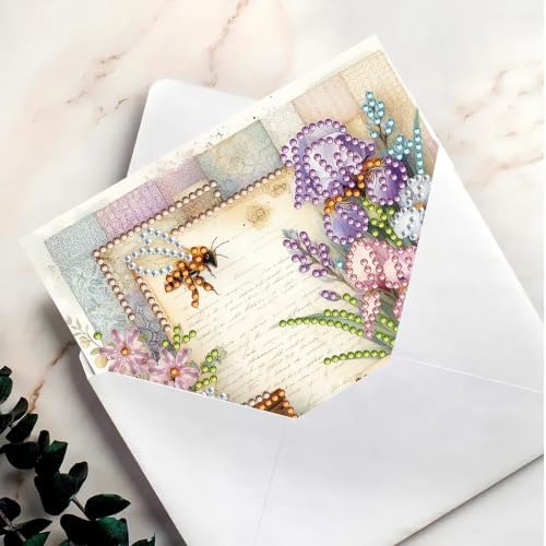 6PCS Flower Diamond Art Painting Greeting Cards Kit with Envelopes - 5D DIY Diamond Art Card Kits for Adults - Handcrafted Postcards for Birthday & Holiday - Image 7