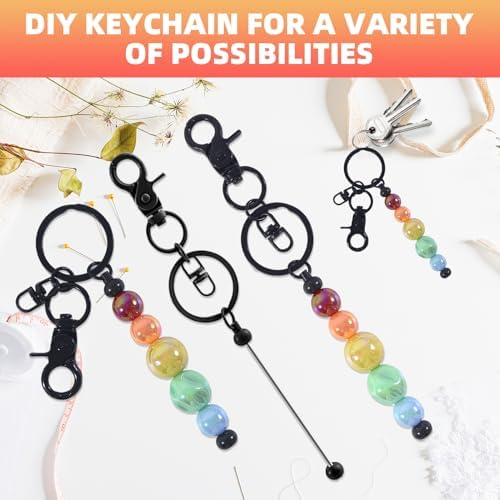 24 Pcs Beadable Keychains Bars bulk - 12 Black DIY Metal Beaded Keychain Making Kit + 12 Bags Included, Bead Keychain Supplies,Blank Key Chain, Perfect for Women, Men, Mother's Day, Birthday Gift - Image 5