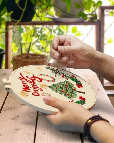 TINDTOP Christmas Embroidery Kit for Adult, 5 Pack Embroidery DIY Starter Kit, with Stamped Patterns, Hoop, Tools, Colorful Threads with Needles, Instructions - Image 4