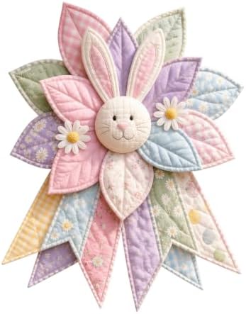 TREBIN 2026 DIY Quilted Halloween Pumpkin Door Hanger Kit, Wreath Patchwork Bow Sewing Kit, Fabric Sewing Craft for Adults & Beginners, Fall Wall Decor, Seasonal Holiday Gift (Bunny) - Image 6