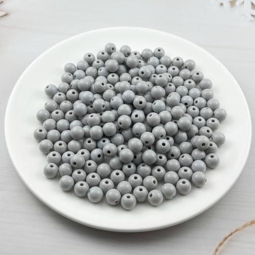 200pcs Acrylic Round Beads for Crafts 10mm Resin Candy Color Spacer Beads with Hole for Jewelry Making Sewing Crafts Decoration Necklaces Bracelets Earrings Supplies(Gray) - Image 2