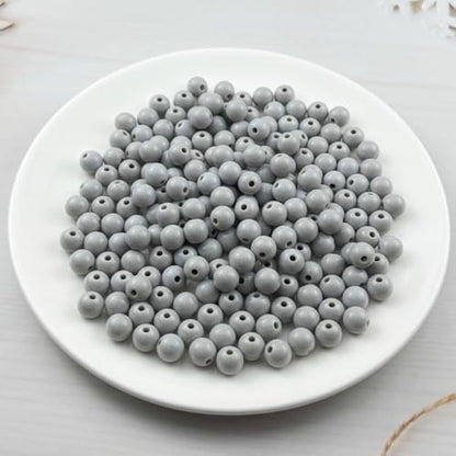 200pcs Acrylic Round Beads for Crafts 10mm Resin Candy Color Spacer Beads with Hole for Jewelry Making Sewing Crafts Decoration Necklaces Bracelets Earrings Supplies(Gray) - Image 2