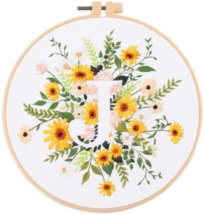 Abillyn Embroidery Starter Kit English Letter J and Flowers Stamped with Printed Pattern Cross Stitch Embroidery Kits (Letter J) by Abillyn