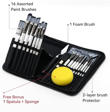 Transon 20Pcs Art Paint Brush Kit with Storage Case, 16 Brushes + Foam Brush Spatula Sponge for Acrylic Oil Watercolor Gouache, Adults Teens Beginners Art Supplies - Image 2