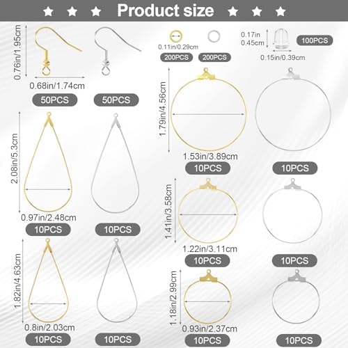 OIIKI 700pcs Hypoallergenic Earring Making Kit, Gold/Silver Plated Hooks - Image 2
