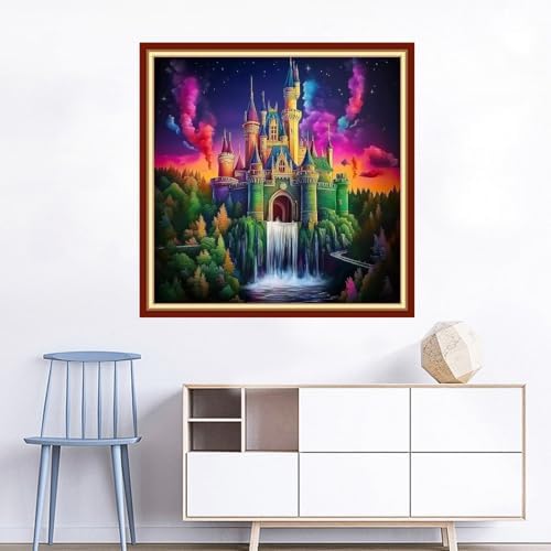 Joyhoor Cross Stitch Kits for Beginners Stamped Cross-Stitch Supplies Needlework preprint Embroidery Kits for Adults DIY Needlepoint Kits Embroidery Patterns 11CT-Rainbow Castle 18x18 inchs - Image 2
