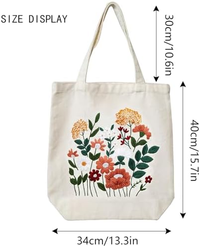 MAMUNU Canvas Tote Bag Embroidery Kit with Pattern for Beginners, Arts and DIY Crafts Kits for Adults, Include Instructions Embroidery Bag, Embroidery Hoops, Color Threads and Tool - Image 6