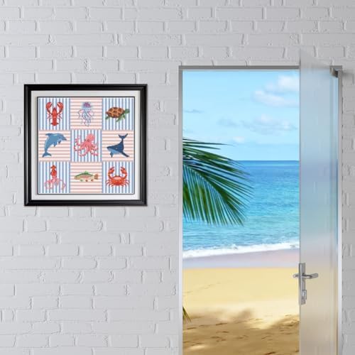 FREEBLOSS 11CT Cross Stitch Kits Striped Sea Animal Stamped Embroidery Kits with Instruction Cross Stitch Wall Hanging Kit for Needlepoint Adults Wall Art Decoration 18 * 18in/45 * 45cm - Image 6