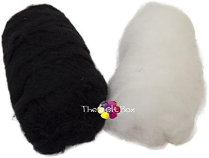 The Felt Box Needle Felting Wool – Black & White Shade Pack, 100g Carded Batts, Short Coarse Fiber for DIY Crafts, Dolls & Animals - Image 6