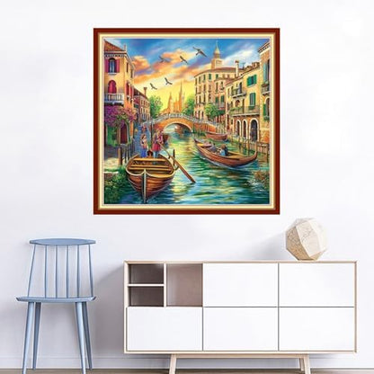Joyhoor Cross Stitch Kits for Beginners Stamped Cross-Stitch Supplies Needlework preprint Embroidery Kits for Adults DIY Needlepoint Kits Embroidery Patterns 11CT-Waterfront City 18x18 inchs - Image 2