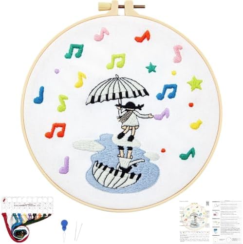 Hand DIY Embroidery Kits for Beginners Adults, Cute Crewel Embroidery Art Kits, Stamped Cross Stitch Kits for Beginners Adults Craft Kits for Women, Entire Set of Embroidery Supplies & Video Tutorial by Unknown