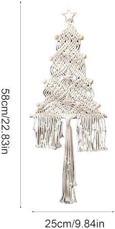 Christmas Tree Macrame Wall Hanging Decor 9.84 × 22.8inch Xmas Tree Shape Boho Tapestry with Rustic Bead and Star Tree Topper Hand-Woven Crafts for Holiday Winter Decoration (Beige) - Image 6