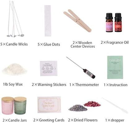 DARJEN Candle Making Kit for Beginners, 2 Jars Soy Wax Scented DIY Set - Image 2