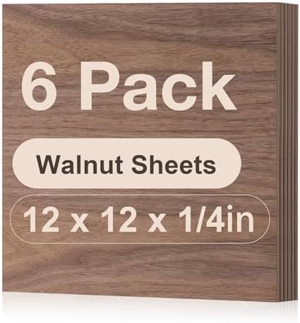 Rowood 6 Pack Walnut Plywood 1/4,12x12x1/4inch,Thin 6mm Unfinished Plywood for Laser Cutting & Engraving,DIY Adult Craft Project Kits for Ornaments, Models Drawing,Wood Burning by RowoodAssembleArtDecorateLife