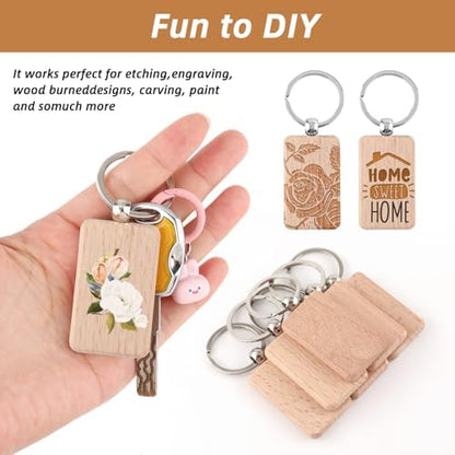 PineHaven Blank Wooden Key Chain, Rectangle Wood Keychain Blanks,Unfinished Wood Key Ring Wooden Engraving Blank Keys Tags - Image 4