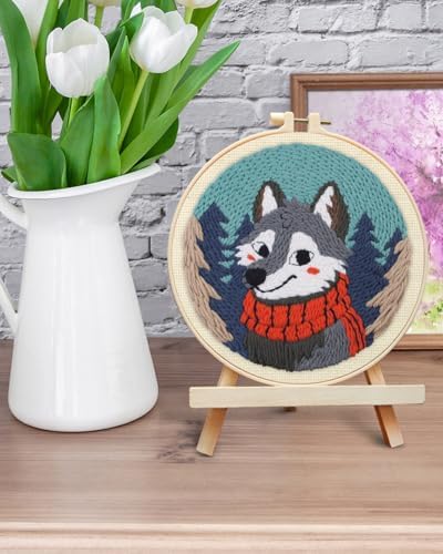 ERKOON Punch Needle Kit for Beginners Adults, DIY Easy Animal Embroidery Set for Starter Art Craft, Needling Punch Project with Patterns, Tools, Yarns, Hoop, Instruction (Wolf) - Image 6