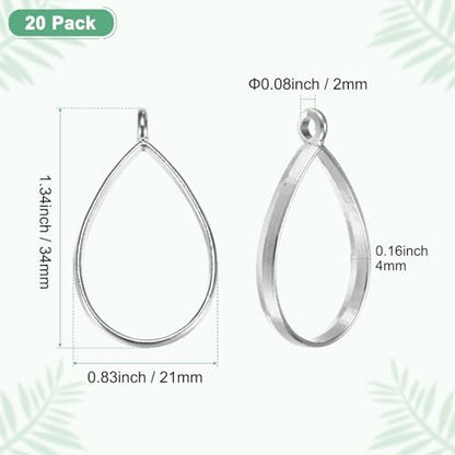 M METERXITY 20-Pack Open Bezels for Resin, Teardrop Shape Open Back Bezel Pendants for Resin Jewelry Making/DIY Earrings Necklace, Alloy Hollow Frame Pendants [Silver Tone] - Image 3
