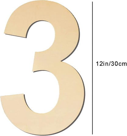12 Inch Large Blank Wood Number 3 Unfinished Wood Slices Signs Board, Wooden Numbers for DIY Craft Projects, Birthday, Party, Wedding Decorations
