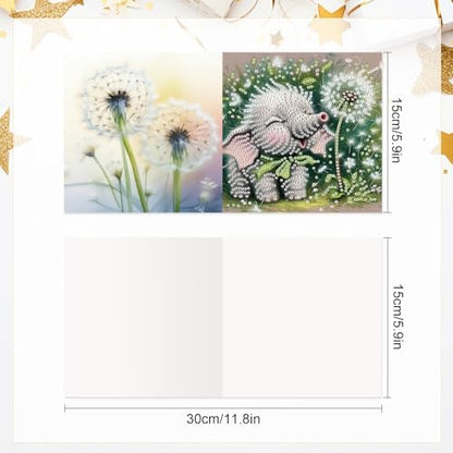 AiYuanzsh 6 Pack Diamond Art Greeting Card Kits with Envelopes, Special Shaped Diamond Painting Cards, DIY Rhinestone Diamond Art Cards for Birthday Christmas Holiday (Elephant and Dandelion) - Image 3