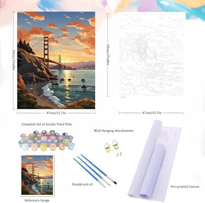 Natuyalo Paint by Numbers for Adults Beginner, Golden Gate Bridge Acrylic Easy Paint by Numbers Kits San Francisco Landscape Craft Kits for Adults Suitable for Wall Decoration Flameless 16x20 Inch - Image 5