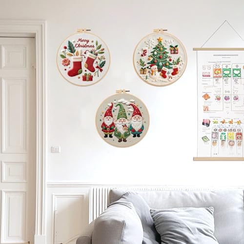 Offizon Christmas Embroidery Kit for Beginners, 3 PCS Starter Cross Stitches, Winter Santa Handicrafts, Merry Chistmas - Image 7