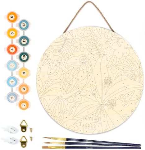 Figured'Art Paint by Numbers Kit for Adults on Wood Slice, 11.8in Diameter - Abstract Toucan - Craft Art Painting DIY Canvas - Image 6