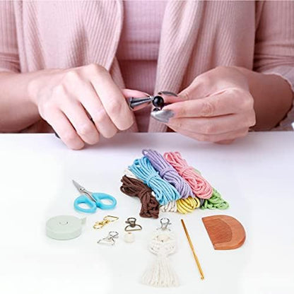 INFUNLY 8 Set DIY Macrame Keychain Kits for Adults Beginner Macrame Cord Knotting Kit Boho Macrame Tassel Keychain with Instruction for Car Key Purse Phone Wallet Charm - Image 6