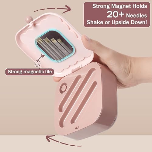 LOTOFUN Small Sewing Kit Box: Cute Portable 2-Layer Organizer Magnetic Needle and Thread Kits Holder Basic Case - Home Clothes Repair for Beginners (Pink) - Image 3
