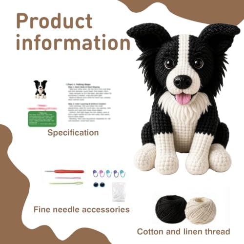 FACE N FACE DIY Crochet Border Collie Dog Kit for Beginners–Amigurumi Stuffed Dog Knitting Kit with Yarn, Hook, Safety Eyes & Step-by-Step Instructions–Easy Beginner Crochet Craft for Dog Lovers - Image 2