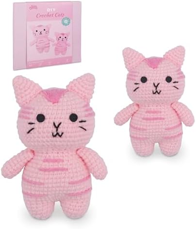 HOUSE CREATIVITY Cat Crochet Kit for Beginners – Make a Variety of Adorable Kittens, Amigurumi Crochet Starter Kit with Yarn, Eyes & Step-by-Step Video Tutorial, DIY Craft for Cat Lovers by HouseCreativity