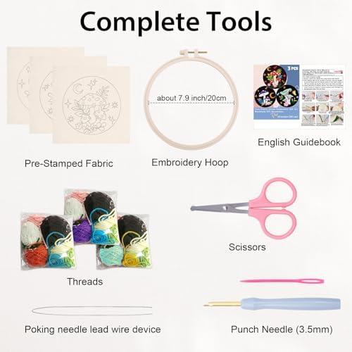 Nuberlic 3 Pack Punch Needle Kits for Beginners Mushroom Embroidery Pattern with Hoop Embroidery Punch Needle Starter Craft Set, Perfect Handmade Gift for Adults & Teens (Beginner-Friendly Crafts) - Image 4