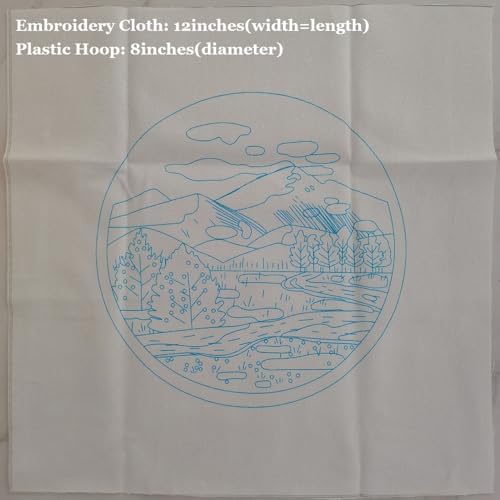 Esffaci Embroidery Starter Kit for Adult Beginner with Mountain Landscape Tree Flower Scenery Pattern Hand Embroidery Set with Embroidery Cloth Floss Hoop Needle Threader and Instruction - Image 4