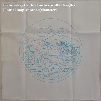 Esffaci Embroidery Starter Kit for Adult Beginner with Mountain Landscape Tree Flower Scenery Pattern Hand Embroidery Set with Embroidery Cloth Floss Hoop Needle Threader and Instruction - Image 4