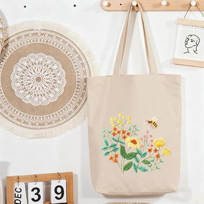CREAWONDER Canvas Tote Bag Embroidery Kit with Pattern for Beginners, Arts and DIY Embroidery Crafts Kits for Adults, Include Instructions, Embroidery Hoops, Color Threads and Tool - Image 7