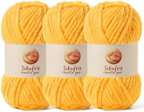 Chenille Yarn for Crocheting Size 5 Bulky Yarn 3 Golden Yellow by Sekafris