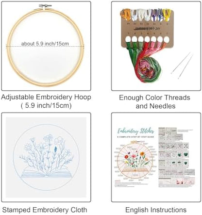 Louise Maelys Book & Flowers Embroidery Kit for Beginners Decor Craft Gift - Image 2