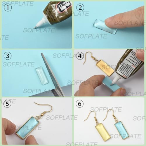 1 Box 60Pcs 20 Sets Earring Blank Tray Bezel Set Earring Blanks 10x25mm Rectangle Pendant Trays with Glass Cabochons Settings Silicone Ear Backs for Jewelry Making Supplies DIY Dangle Charms - Image 3