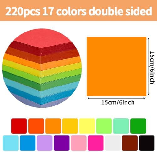 Praisebank Orange Origami Paper, 220pcs 6x6 inch, Double Sided Color, Origami Paper Kit for Crafts, Origami Kit. - Image 2