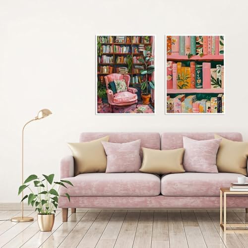 Clendo 4 Packs Study Room Paint by Numbers Kit for Adults Beginner, Bookshelf Adult Paint by Number on Canvas, DIY Street Acrylic Oil Easy Painting by Numbers for Home Wall Decor 12X16 inch - Image 4